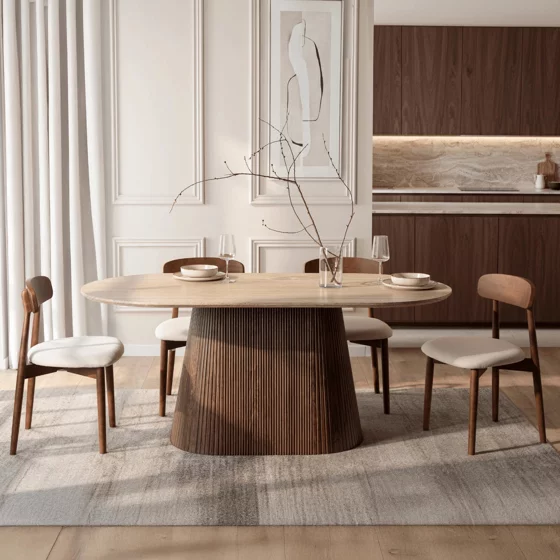 Masa Girona, 180x90x76 h cm, Blat MDF, Nuc/Travertin picture - 4