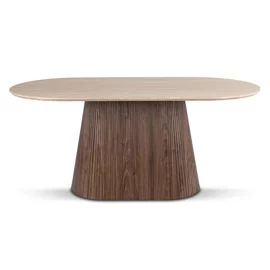 Masa Girona, 180x90x76 h cm, Blat MDF, Nuc/Travertin