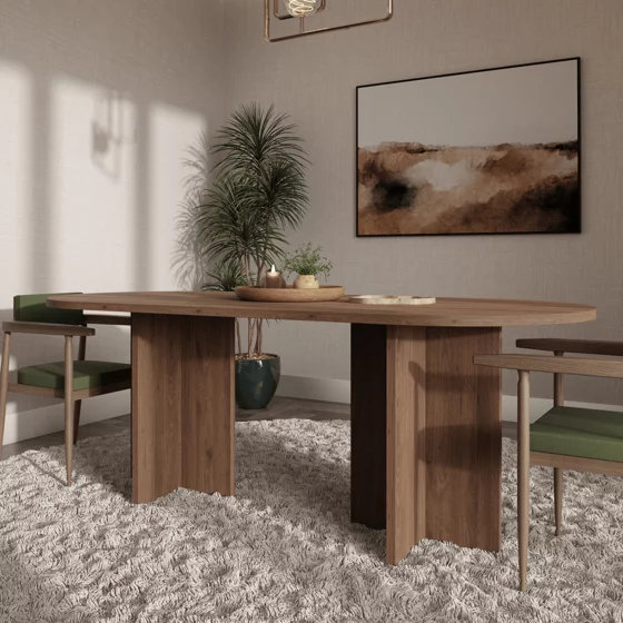 Masa Loen, 204x90x75 h cm, Pal Melaminat, Nuc picture - 2