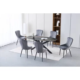 Masa Miles, 160x90x76 h cm, Picior Metalic, Blat Ceramic, Negru Sand