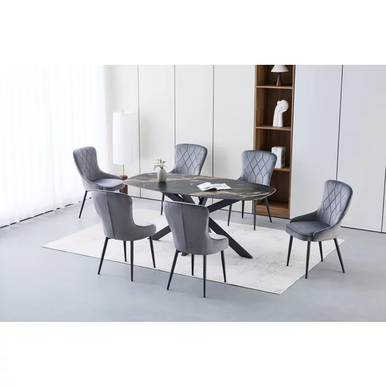 Masa Miles, 160x90x76 h cm, Picior Metalic, Blat Ceramic, Negru Sand picture - 1