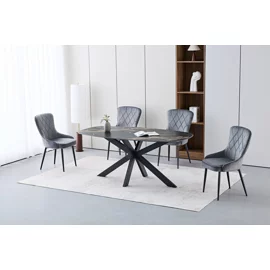 Masa Miles, 180x90x76 h cm, Picior Metalic, Blat Ceramic, Negru Sand