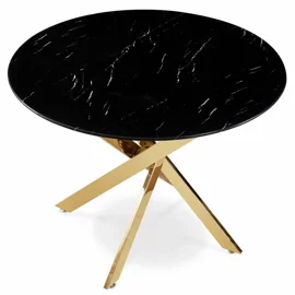 Masa Rotunda Ballia, Ø100x75 cm, Metal/Sticla, Auriu/Negru