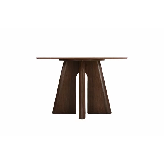 Masa Rotunda Dallas, Ø120 cm, Blat Ceramic, Picior MDF cu Furnir, Alb/Nuc picture - 3