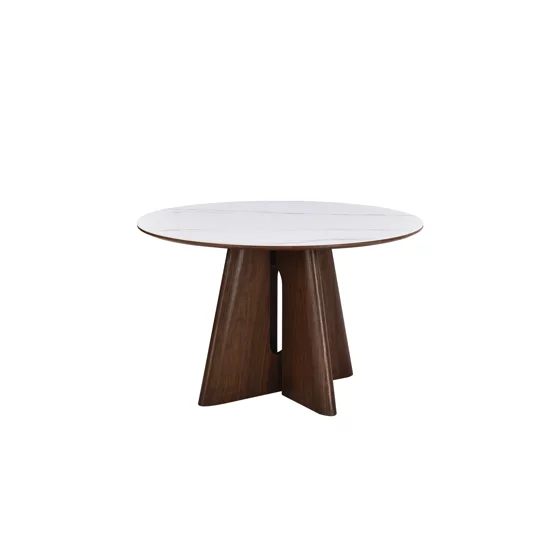 Masa Rotunda Dallas, Ø120 cm, Blat Ceramic, Picior MDF cu Furnir, Alb/Nuc picture - 4