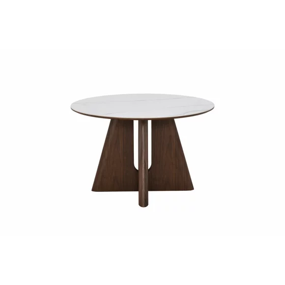 Masa Rotunda Dallas, Ø120 cm, Blat Ceramic, Picior MDF cu Furnir, Alb/Nuc picture - 5
