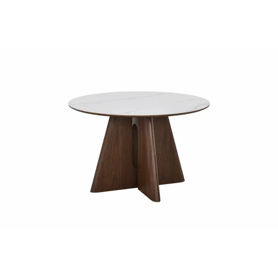 Masa Rotunda Dallas, Ø120 cm, Blat Ceramic, Picior MDF cu Furnir, Alb/Nuc picture - 6