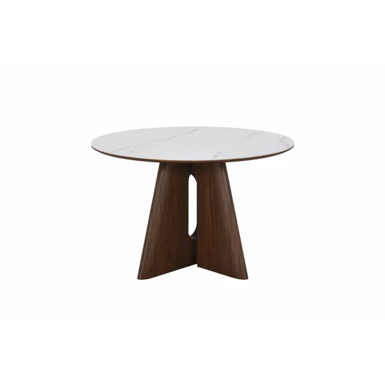 Masa Rotunda Dallas, Ø120 cm, Blat Ceramic, Picior MDF cu Furnir, Alb/Nuc picture - 7