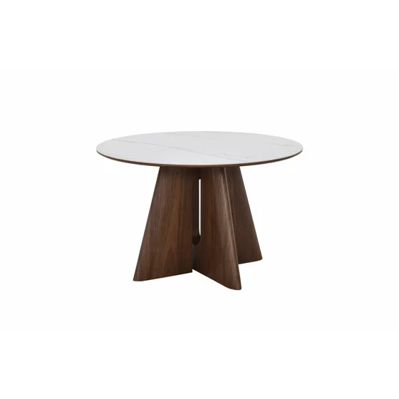 Masa Rotunda Dallas, Ø120 cm, Blat Ceramic, Picior MDF cu Furnir, Alb/Nuc picture - 9