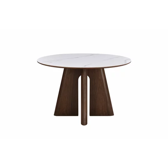 Masa Rotunda Dallas, Ø120 cm, Blat Ceramic, Picior MDF cu Furnir, Alb/Nuc picture - 12