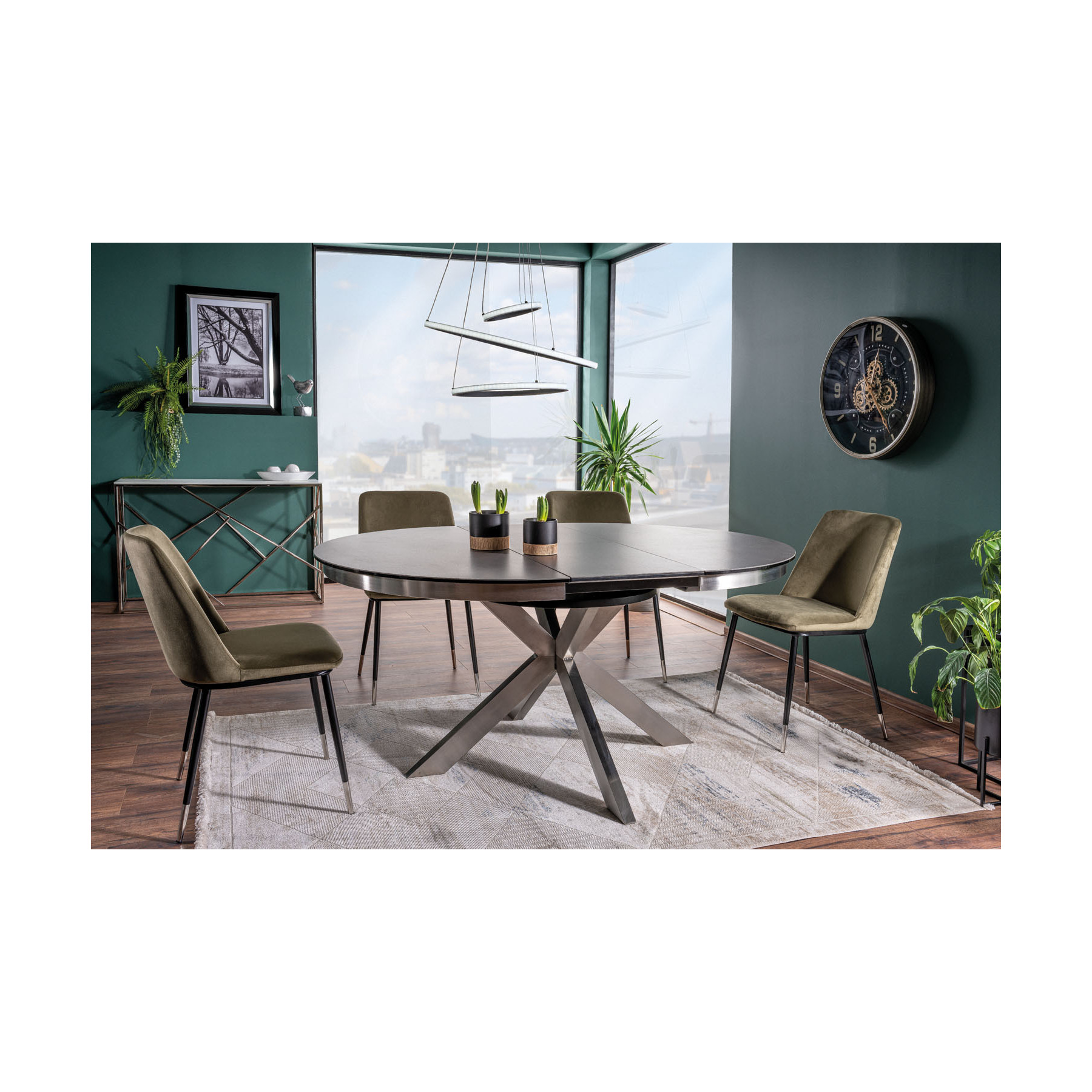 Masa rotunda extensibila shelby 150 ceramic, 120-160x120x76 cm, gri/crom