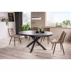Masa Rotunda Extensibila Shelby 150 Ceramic, 120-160x120x76 cm, Gri/Negru