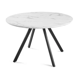 Masa Rotunda Gyrus, Ø120x74 cm, Metal/MDF, Negru/Alb Marmura