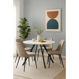 Masa Rotunda Gyrus, Ø120x74 cm, Metal/MDF, Negru/Alb Marmura