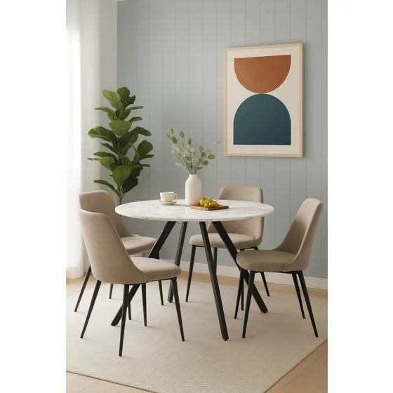 Masa Rotunda Gyrus, Ø120x74 cm, Metal/MDF, Negru/Alb Marmura picture - 2