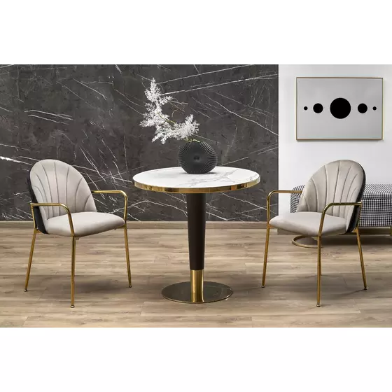 Masa Rotunda HAGEN 118, Ø79 cm, Alb/Negru/Auriu picture - 1