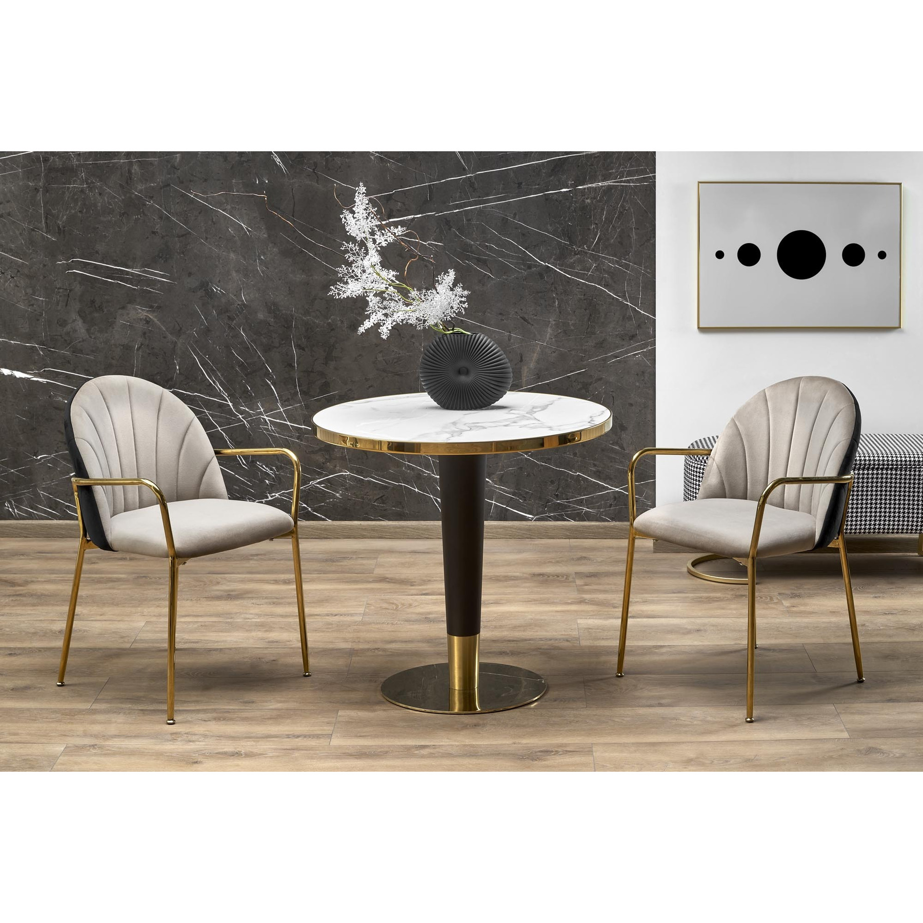 Masa rotunda hagen 118, Ø79 cm, alb/negru/auriu