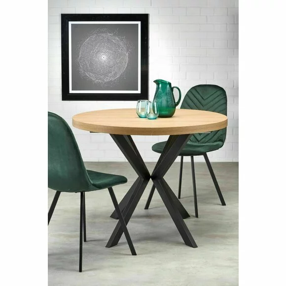 Masa Rotunda Peroni, 100-250x100x75 h cm, Metal/MDF Laminat - Negru/Stejar Auriu picture - 2