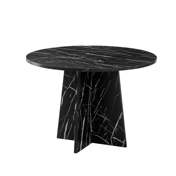 Masa Rotunda RONDE,  Ø110 cm, MDF, Negru tip Marmura picture - 1