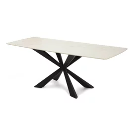 Masa Terron, 200x80x76 h cm, Metal/Piatra Sinetrizata, Negru/Alb Tip Marmura