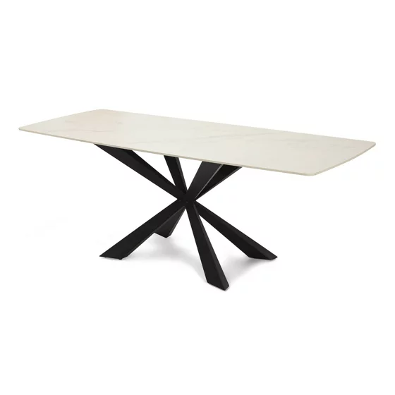 Masa Terron, 200x80x76 h cm, Metal/Piatra Sinetrizata, Negru/Alb Tip Marmura picture - 1