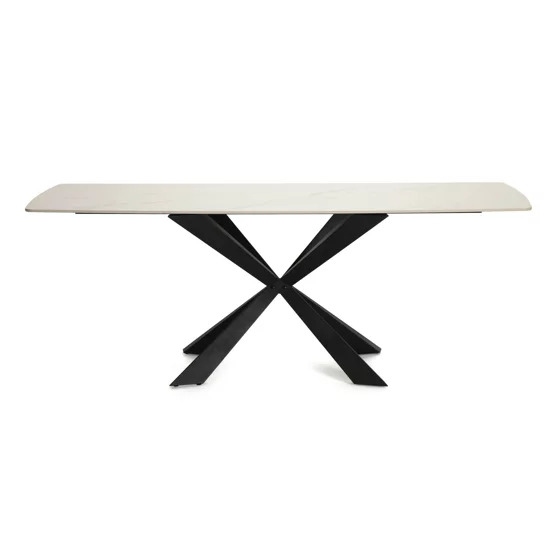 Masa Terron, 200x80x76 h cm, Metal/Piatra Sinetrizata, Negru/Alb Tip Marmura picture - 3