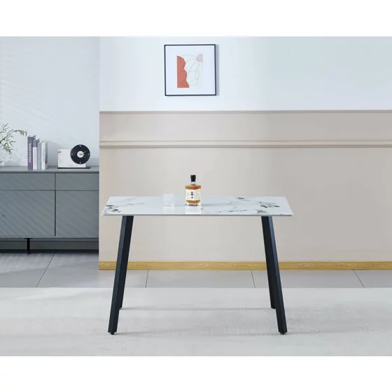 Masa Thor, 120x80x75 H cm, Blat Ceramic, Negru/Alb Marmura picture - 3