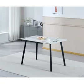 Masa Thor, 120x80x75 H cm, Blat Ceramic, Negru/Alb Marmura