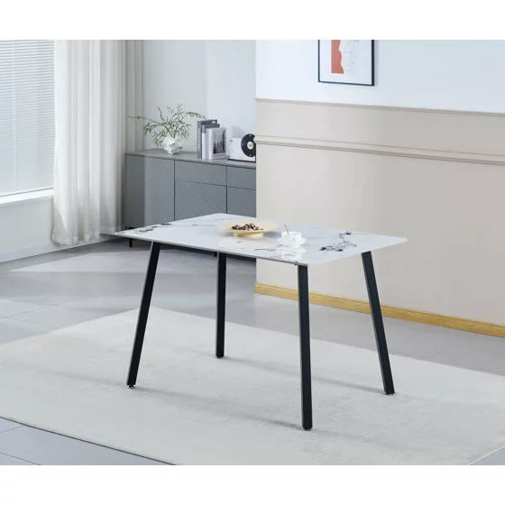 Masa Thor, 120x80x75 H cm, Blat Ceramic, Negru/Alb Marmura picture - 1