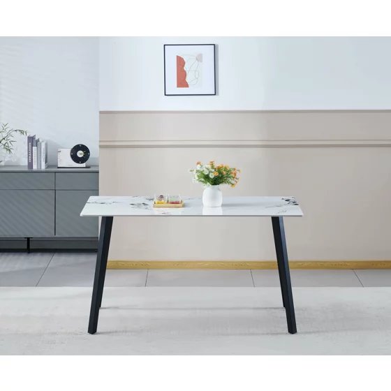 Masa Thor, 140x80x75 H cm, Blat Ceramic, Negru/Alb Marmura picture - 4