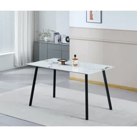 Masa Thor, 140x80x75 H cm, Blat Ceramic, Negru/Alb Marmura