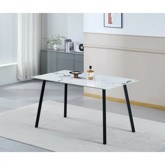 Masa Thor, 140x80x75 H cm, Blat Ceramic, Negru/Alb Marmura picture - 1