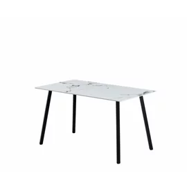 Masa Thor, 140x80x75 H cm, Blat Ceramic, Negru/Alb Marmura