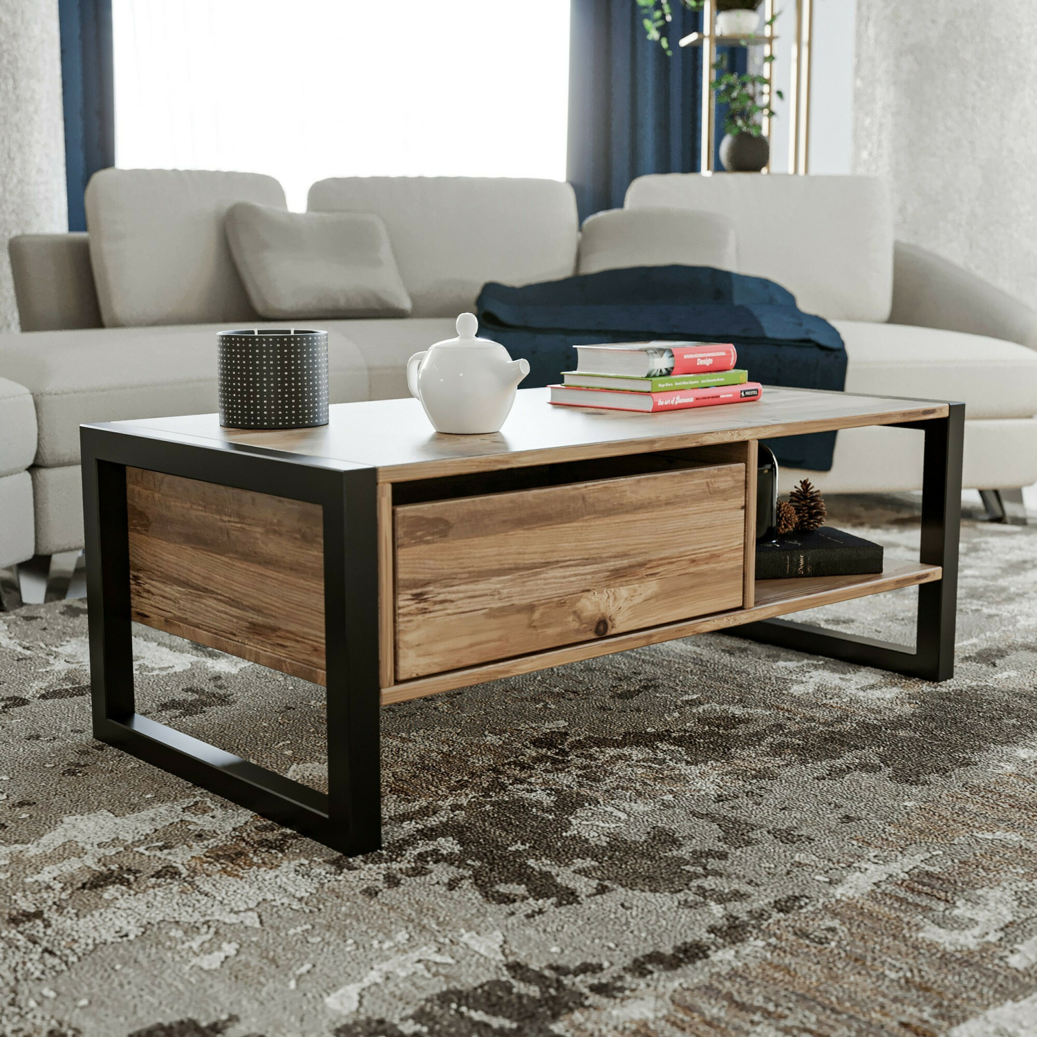 Masuta cafea haldizen, 105x55x40 cm, pine atlantic/negru