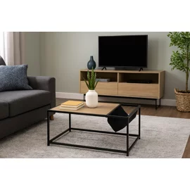 Masuta de Cafea Capsa, 99x60x45 cm, Metal/Pal Melaminat, Negru/Natur