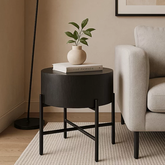 Masuta de Cafea Corint, Ø39.5x51.5 h cm, MDF/Metal, Neagra picture - 3