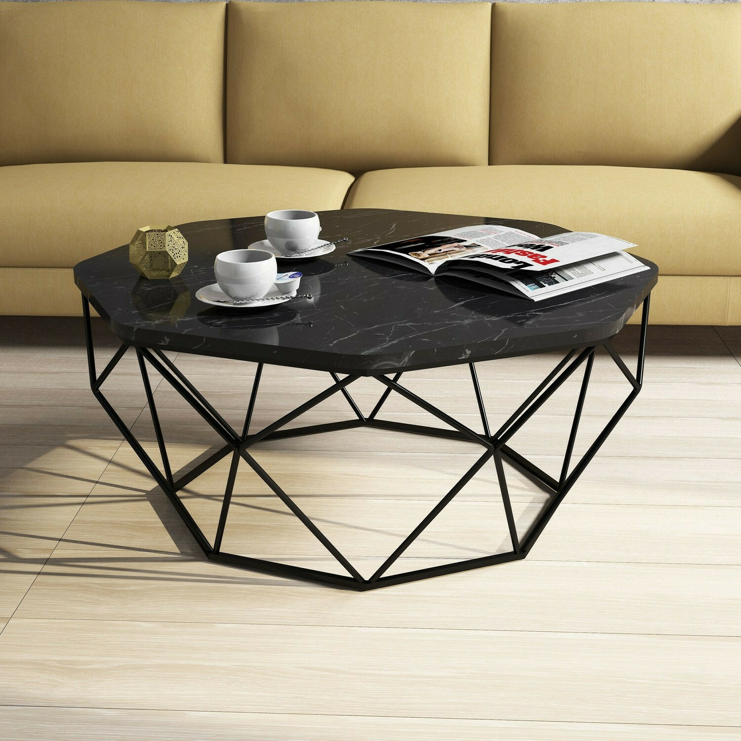 Masuta de cafea diamond 90x90x38 cm - negru tip marmura
