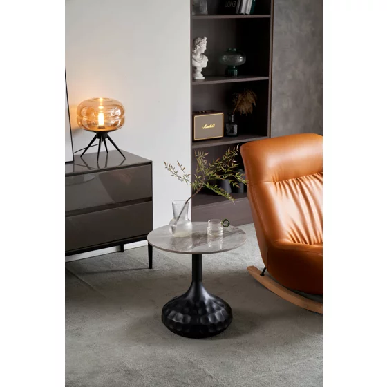 Masuta de Cafea Eclat A Ø50x51.5 cm, Metal/Piatra Sinterizata, Negru/Gri Marmura picture - 1