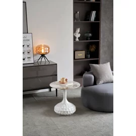 Masuta de Cafea Eclat B Ø50x51.5 cm, Metal/Piatra Sinterizata, Alb/Pandora Beige