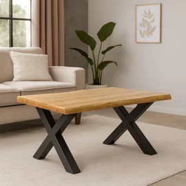 Masuta de Cafea Evele, Stil Industrial, 90x60x39 h cm, Picior Metalic, Blat MDF, Negru/Stejar