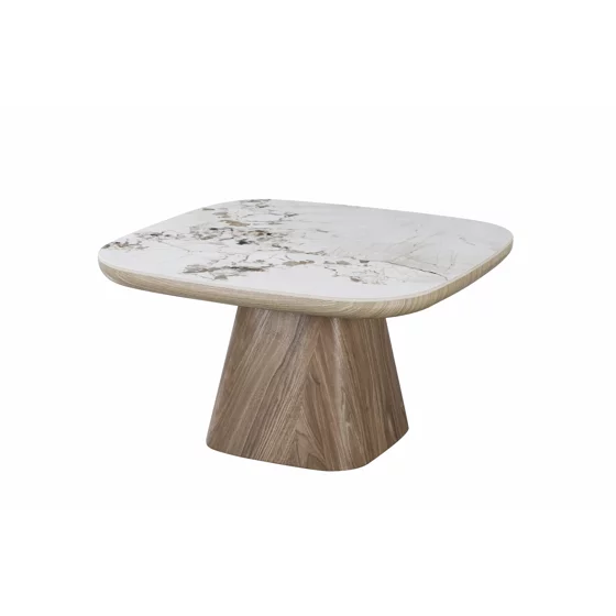 Masuta de Cafea Gordon, 80x80x45 cm, Baza MDF/Blat Piatra Sinterizata, Stejar/Beige Pandora picture - 1