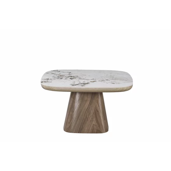 Masuta de Cafea Gordon, 80x80x45 cm, Baza MDF/Blat Piatra Sinterizata, Stejar/Beige Pandora picture - 2