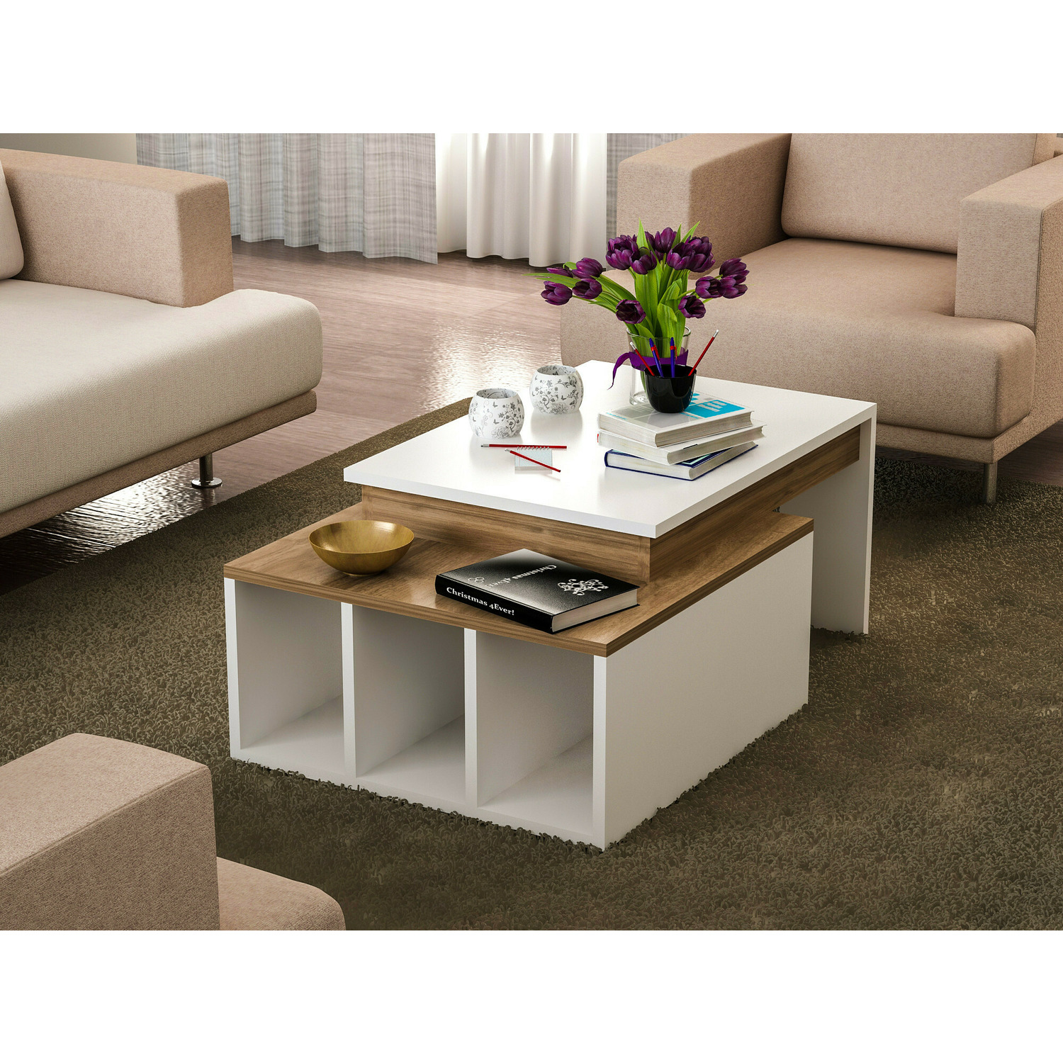 Masuta de cafea kolarado, 90x60x37.4 cm - alb/nuc