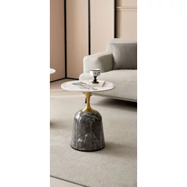 Masuta de Cafea Mistraa, Ø50x59 cm, Metal/Piatra Sinterizata, Baza Gri - Blat Alb Marmura