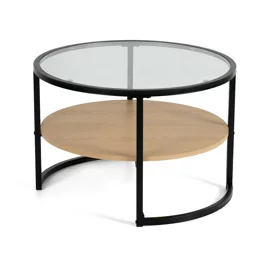 Masuta de Cafea Vitrea, 68x68x45, Metal/Pal Melaminat/Sticla, Negru/Natur