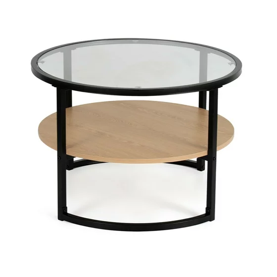 Masuta de Cafea Vitrea, 68x68x45, Metal/Pal Melaminat/Sticla, Negru/Natur picture - 3