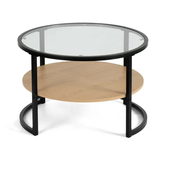 Masuta de Cafea Vitrea, 68x68x45, Metal/Pal Melaminat/Sticla, Negru/Natur picture - 5