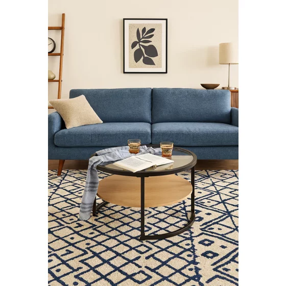 Masuta de Cafea Vitrea, 68x68x45, Metal/Pal Melaminat/Sticla, Negru/Natur picture - 6