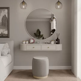 Masuta de Toaleta Suspendata + Oglinda Rotunda Ovalio, TYP 202+701,  123x35.9x17.5 h cm, Pal Melaminat/MDF, Beige Nisip