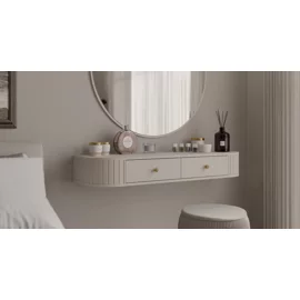 Masuta de Toaleta Suspendata + Oglinda Rotunda Ovalio, TYP 202+701,  123x35.9x17.5 h cm, Pal Melaminat/MDF, Beige Nisip